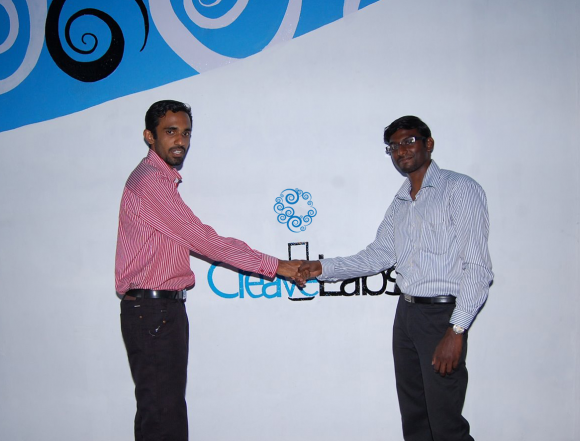 Founders Shaking Hands at CreaveLabs Operating Office.