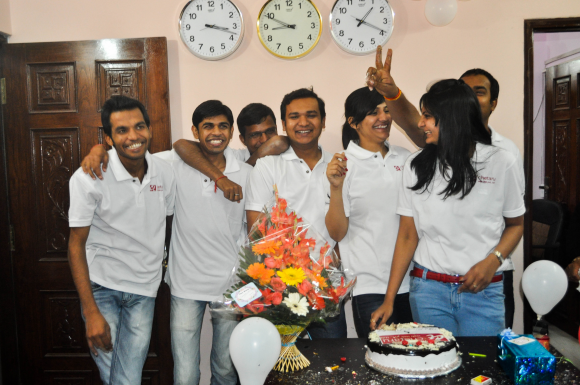 Company anniversary celebration at office 